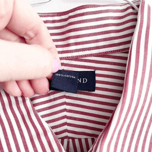 Lands' End Mens Casual Button Down Shirt Long Sleeve Pinstripes Burgundy Sz 17.5 - Picture 3 of 8
